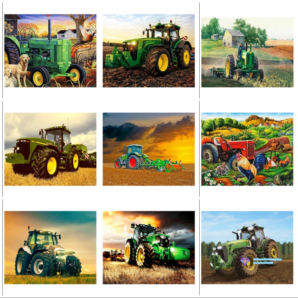 Art Craft Gifts - Tractor Landschap Vierkant Ronde Diamant Schilderij